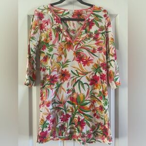 J. Crew Coverup Size XS Multicolor Floral 3/4 Sleeves Swim Vacation Resortwear